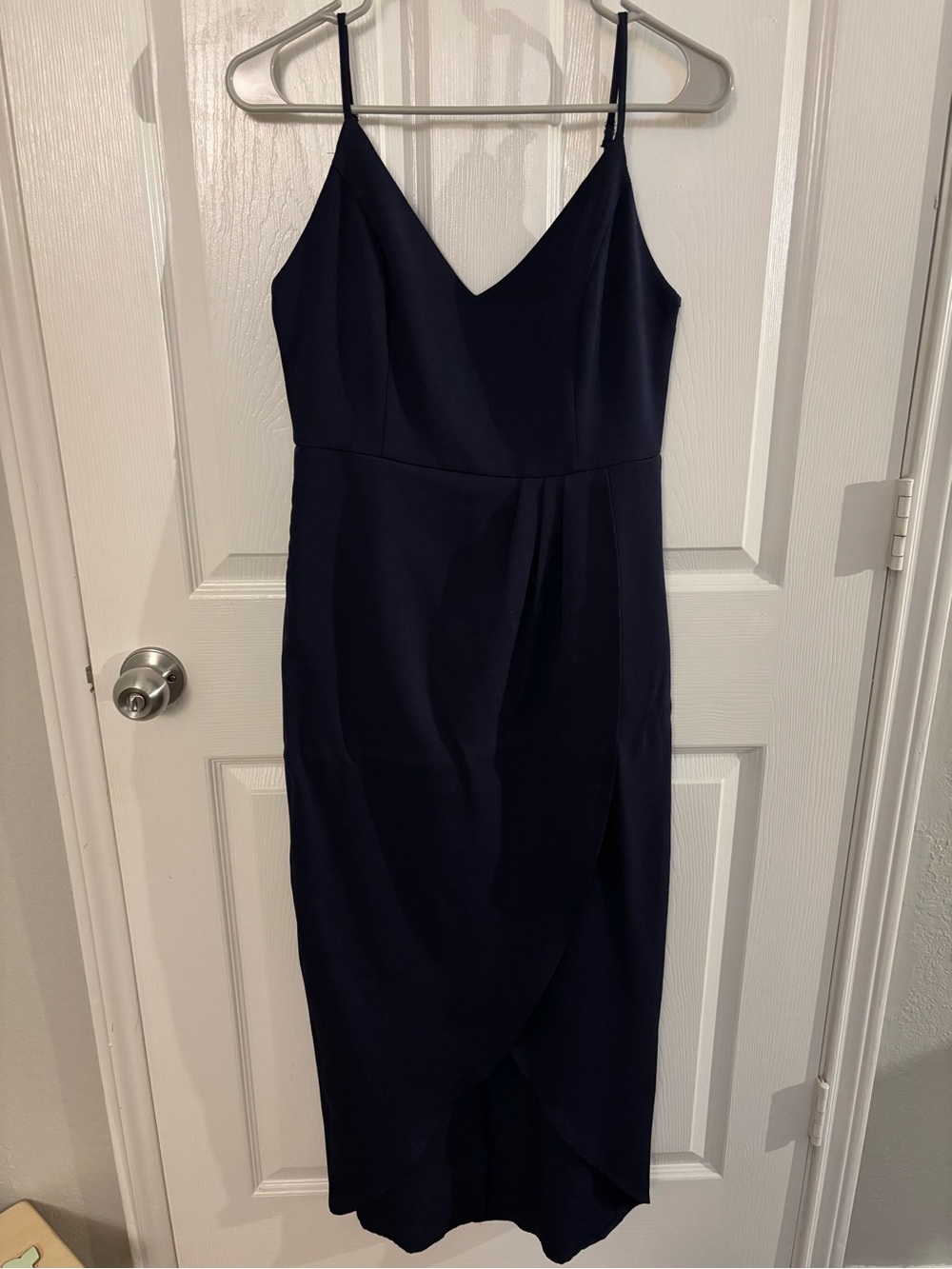 Women’s Navy V-Neck Spaghetti Strap Midi Dress